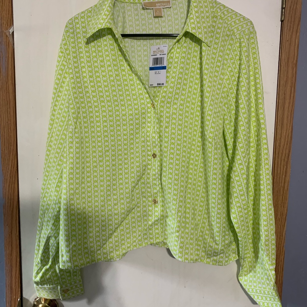 Michael Kors Lime Green Patterned Button-Down Shirt